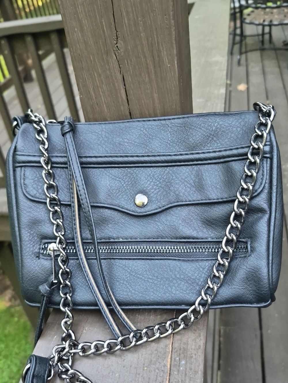 Cotton On Black Vegan leather Moto  Biker Crossbody Shoulder Bag